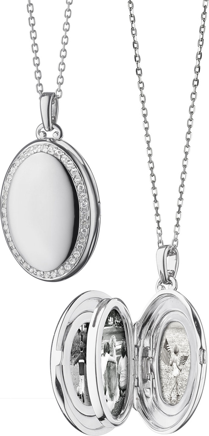 Monica Rich Kosann Sterling Silver Midi 4-Image Locket Necklace with White Sapphires, 32"