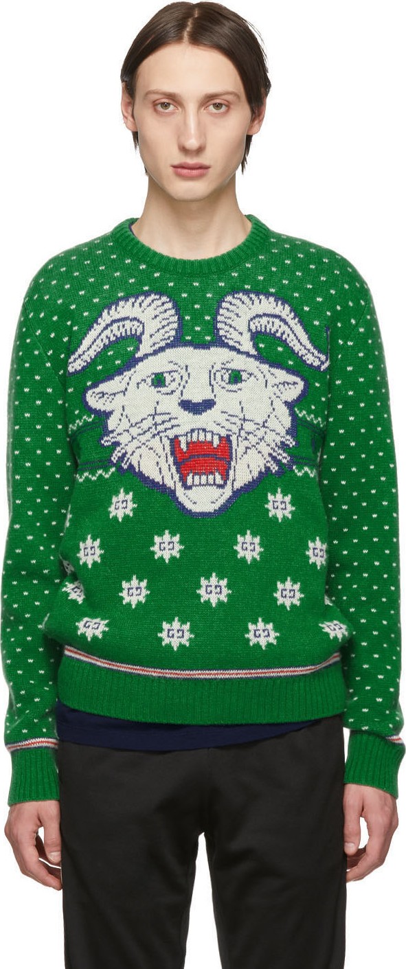 Gucci Green Wool Jacquard Sweater