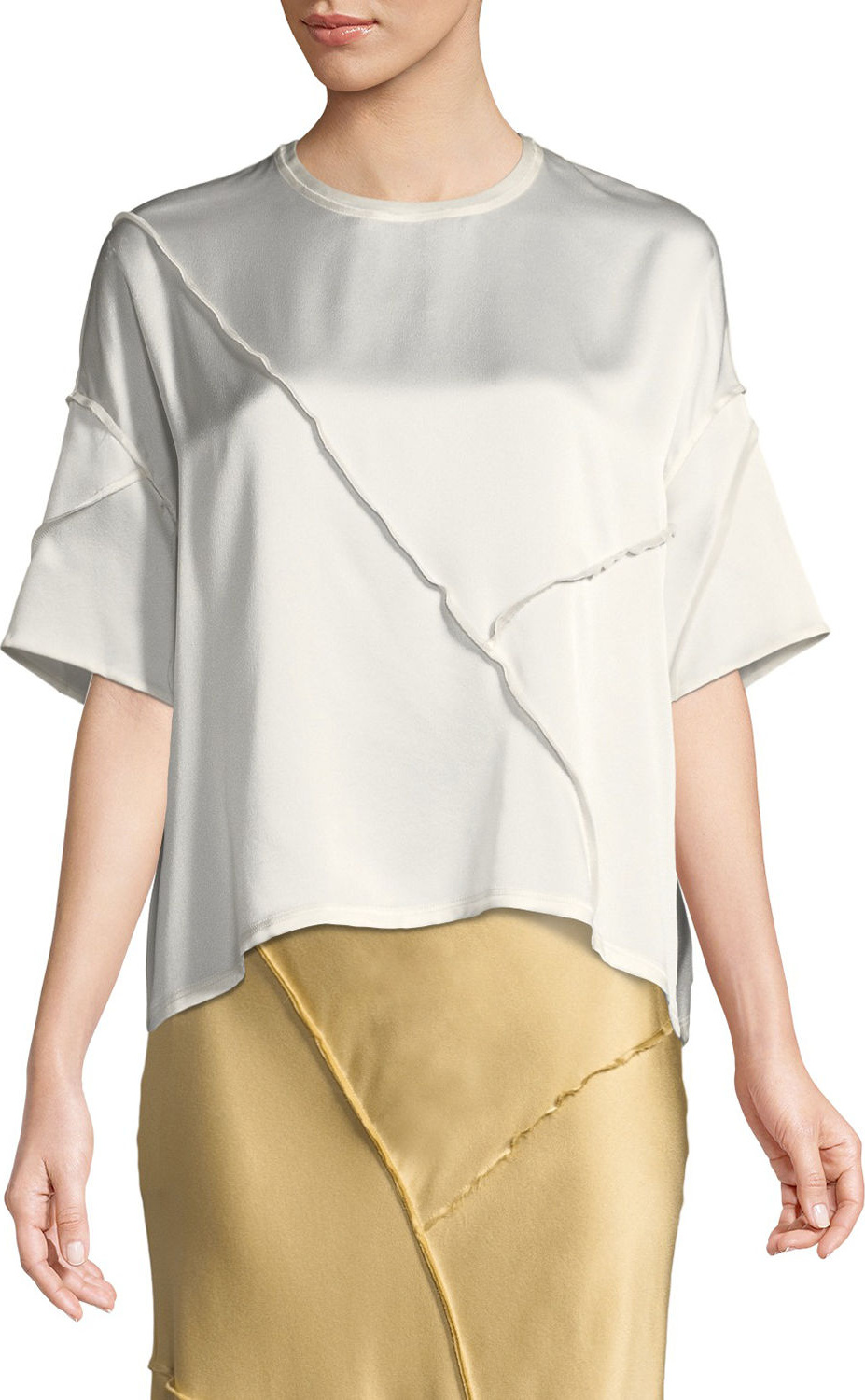 Vince Raw-Edge Silk Short-Sleeve Tee