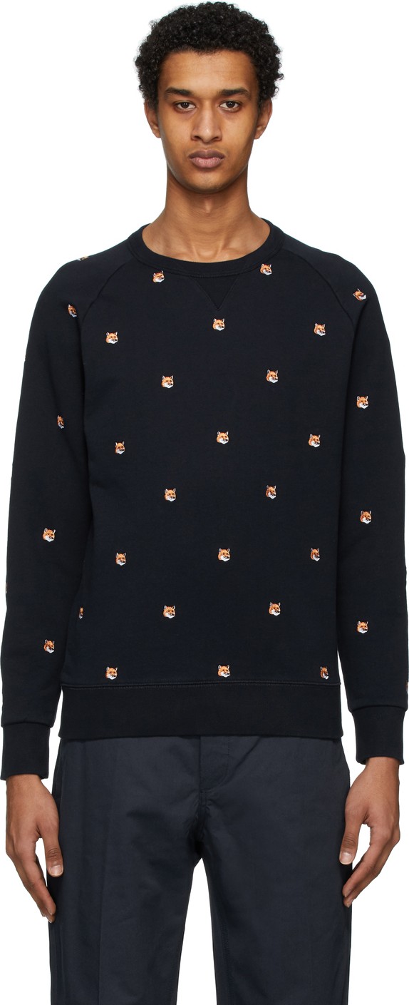 Maison Kitsune Navy All Over Fox Head Patch Sweatshirt