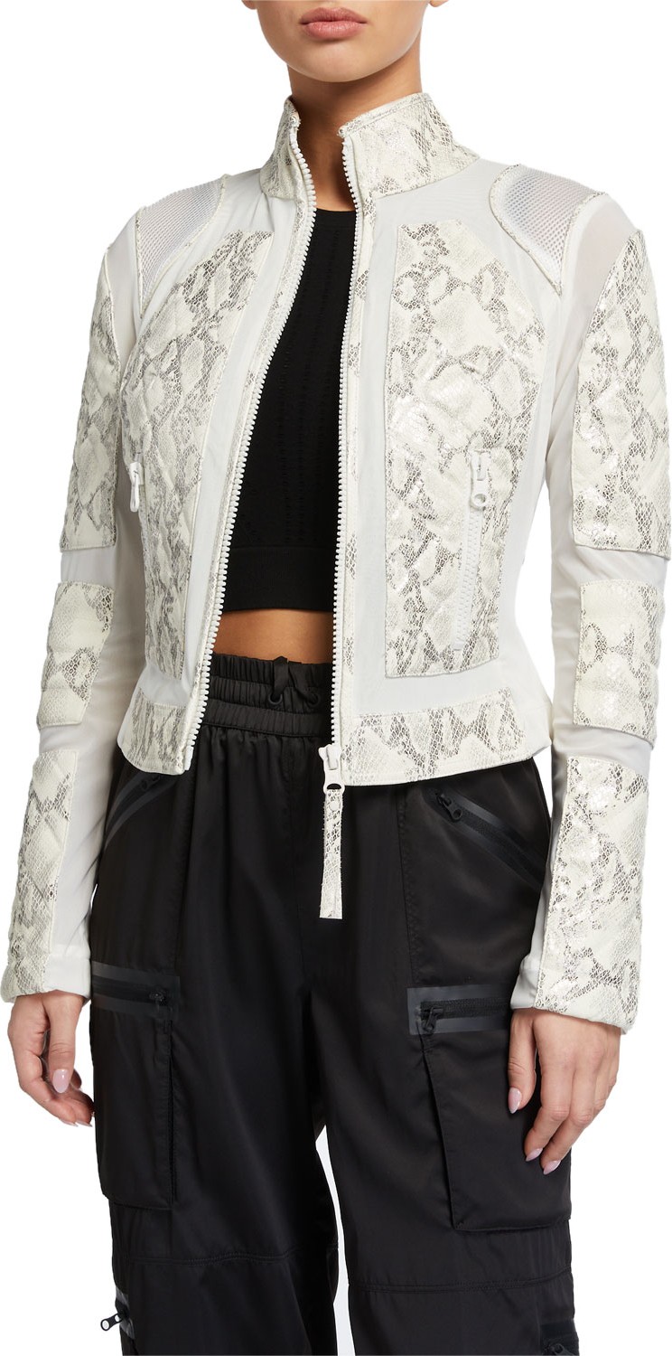 Blanc Noir Snake Leather Moto Jacket