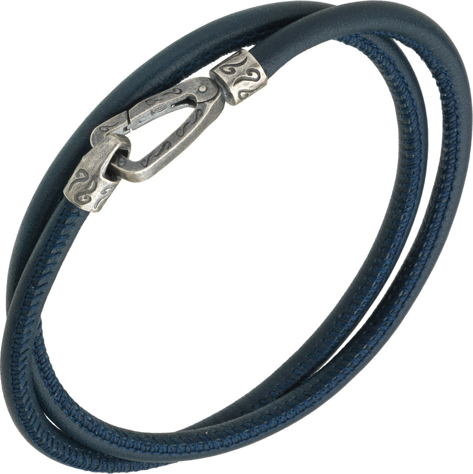 Marco Dal Maso Men's Leather Double-Wrap Bracelet,  Blue