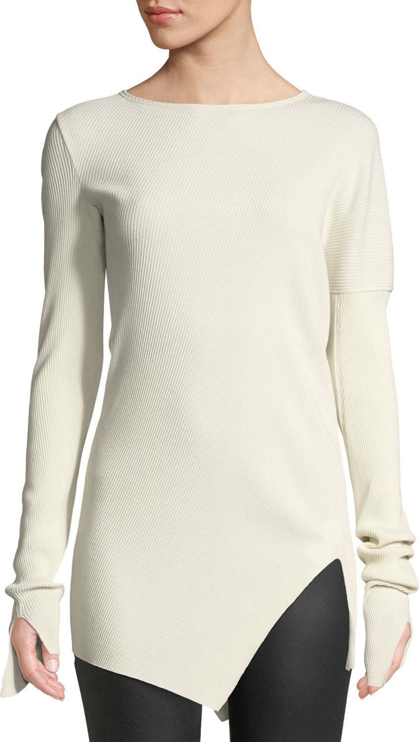 Helmut Lang Boat-Neck Ribbed Asymmetric Cotton Top