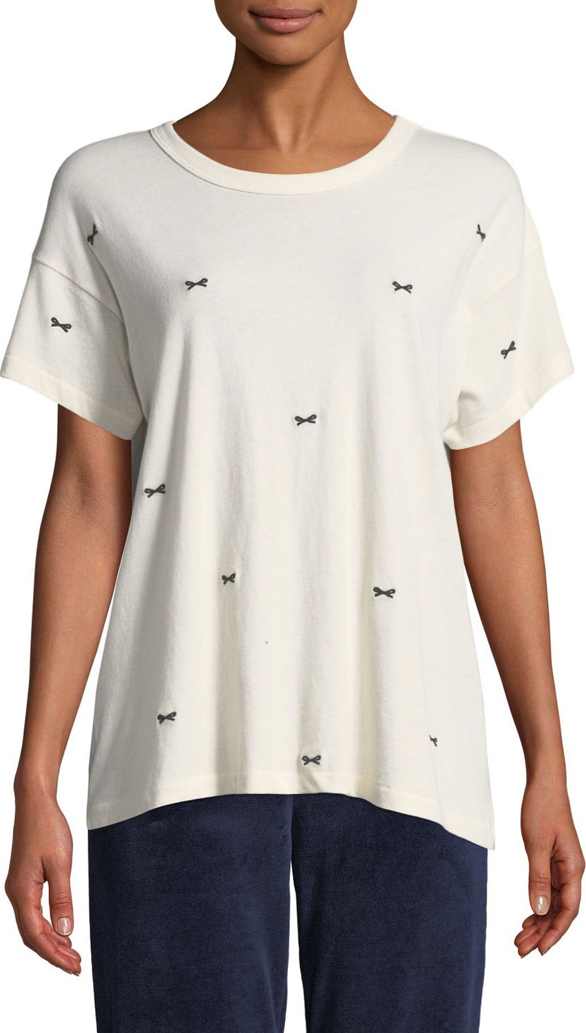 THE GREAT. The Boxy Embroidered Crewneck Tee