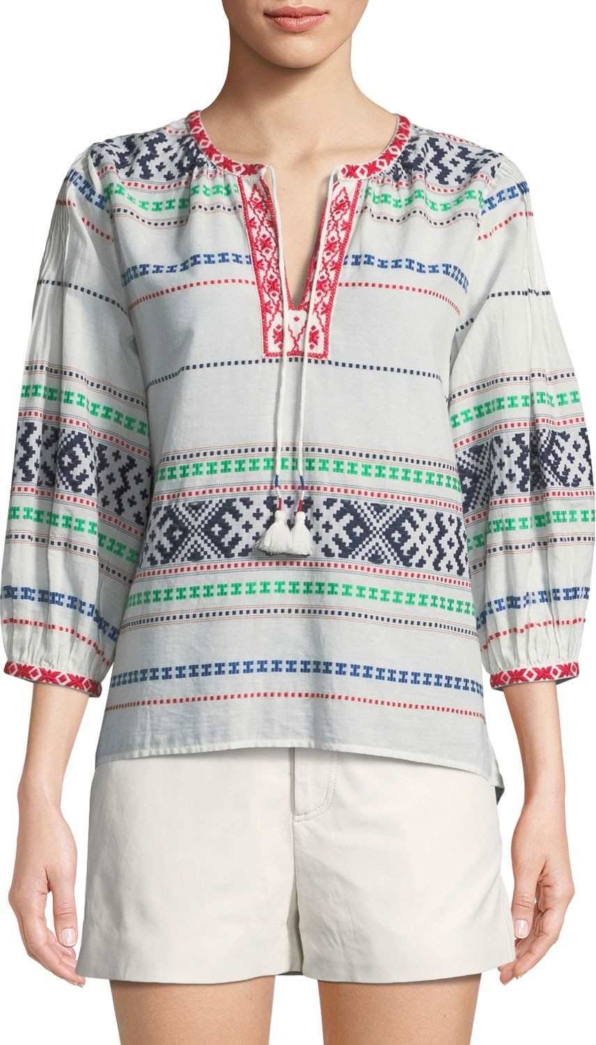 Joie Jenollina Embroidered V-Neck Top