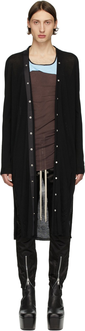 Rick Owens Black Wool Long Cardigan