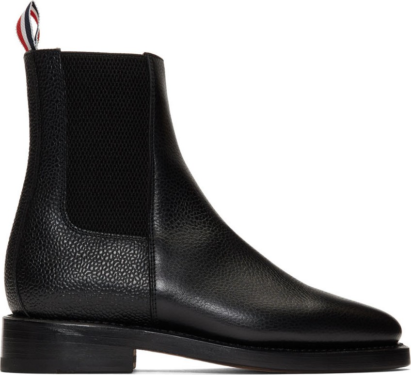 Thom Browne Black Pebble Grain Chelsea Boots