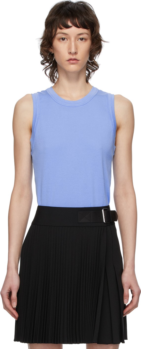 Helmut Lang Blue Ribbed Femme Shell Tank Top