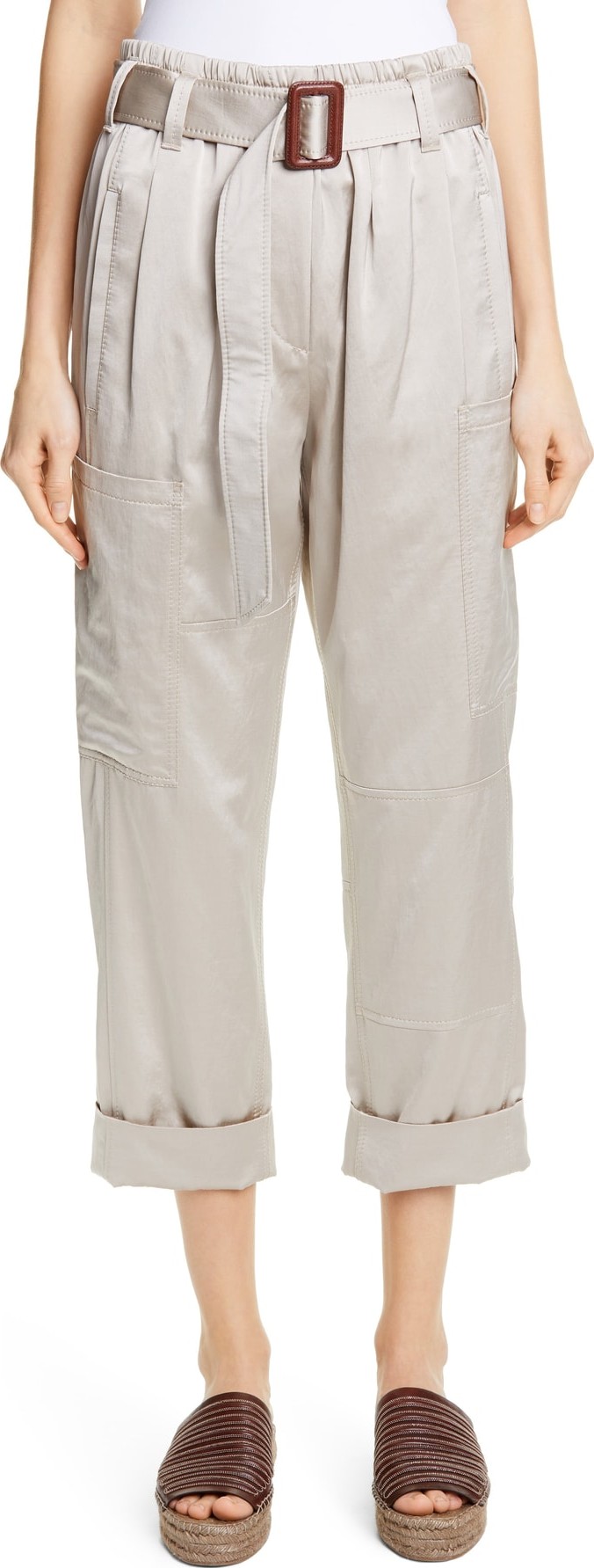 Brunello Cucinelli Belted Satin Cargo Pants