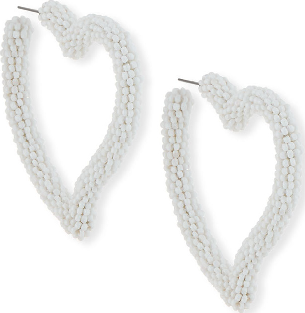 Sachin & Babi Seed Bead Heart Hoop Earrings, White