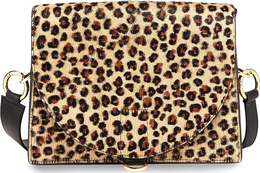 Sacai Hybrid Leopard Cow Hair & Leather Satchel Bag