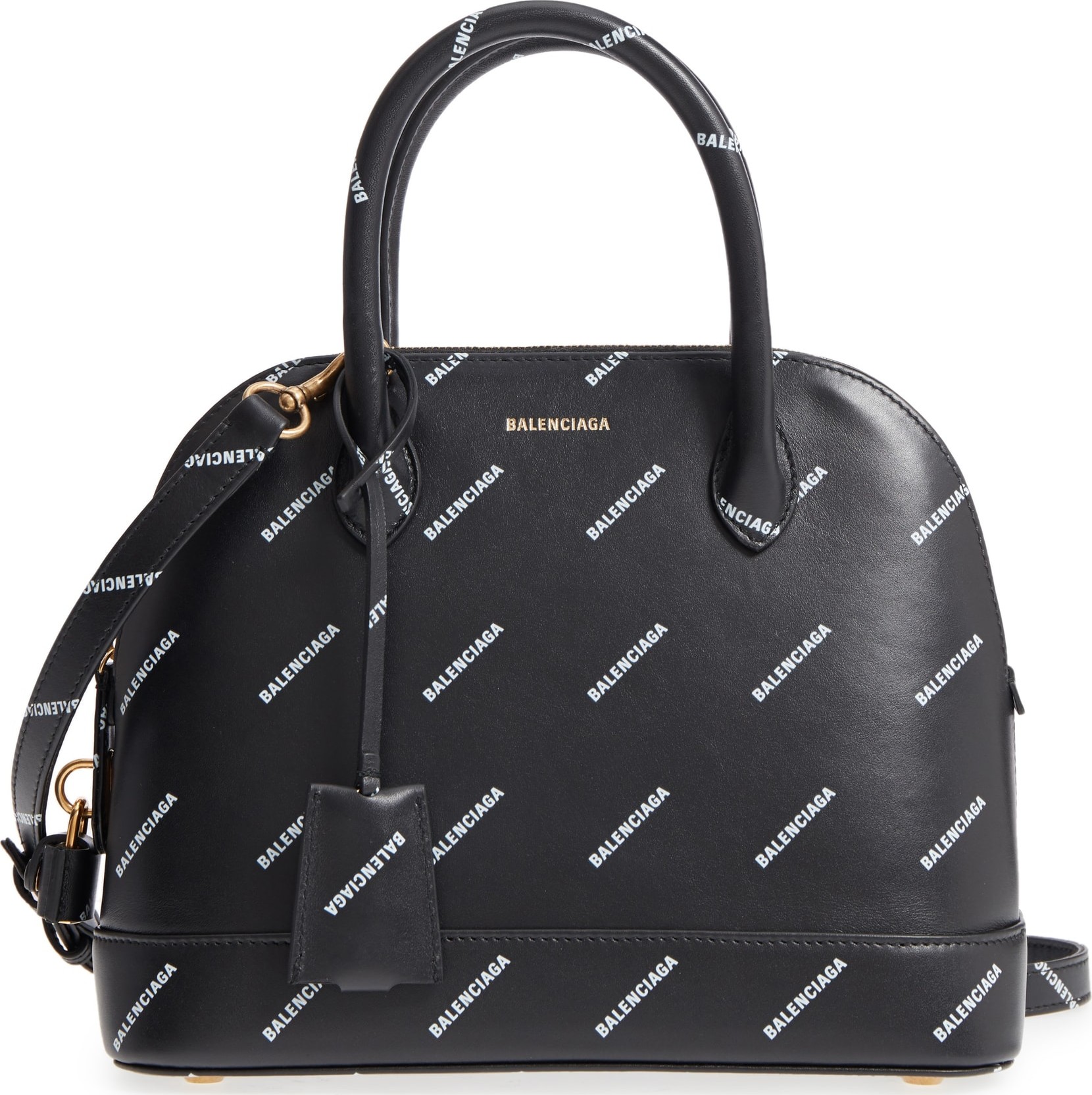 Balenciaga Allover Logo Leather Dome Satchel