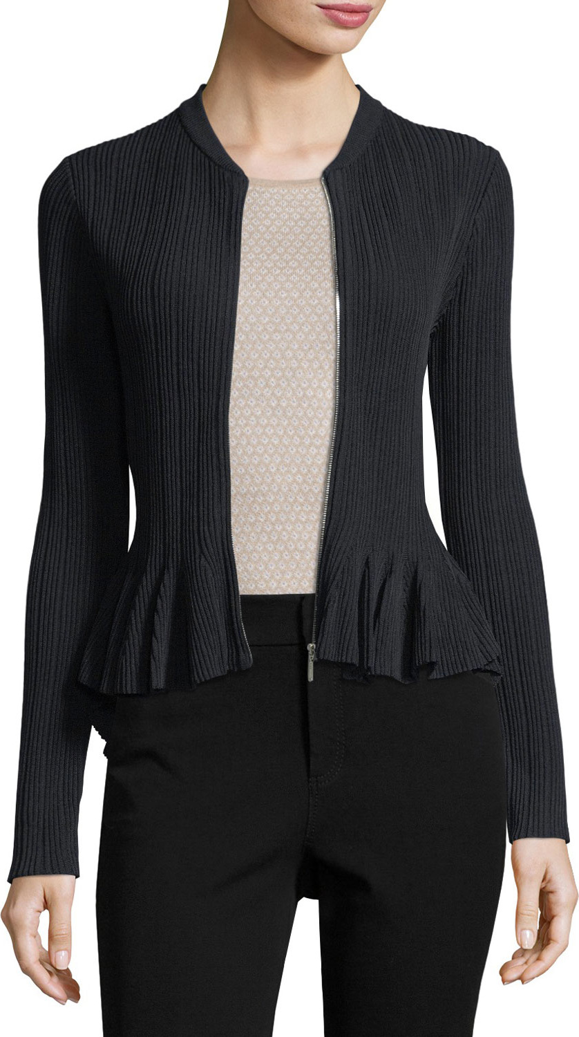 Jonathan Simkhai Released Rib Zip-Front Peplum Jacket