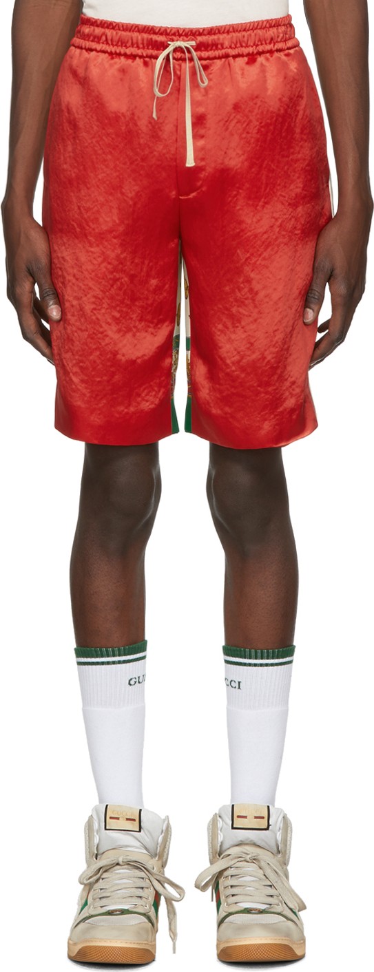 Gucci Red Bi-Material Print Shorts