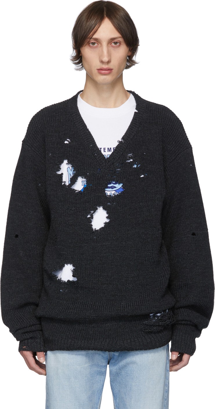 Vetements Grey Tribute V-Neck Sweater