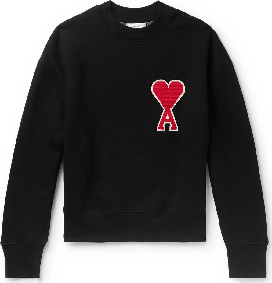 AMI Logo-Appliquéd Fleece-Back Cotton-Blend Jersey Sweatshirt