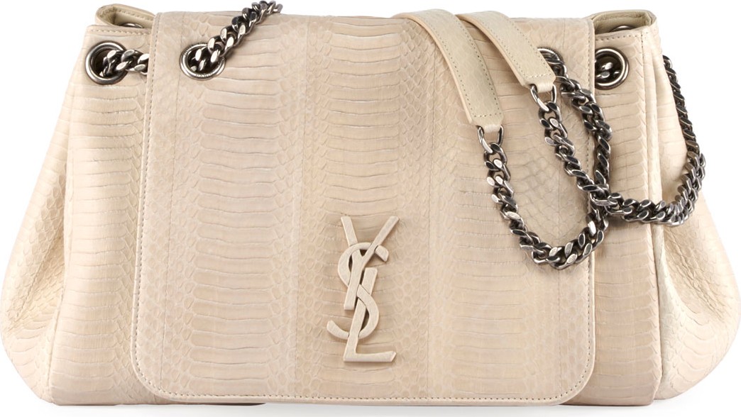 Saint Laurent Nolita Medium YSL Monogram Snakeskin Flap Shoulder Bag