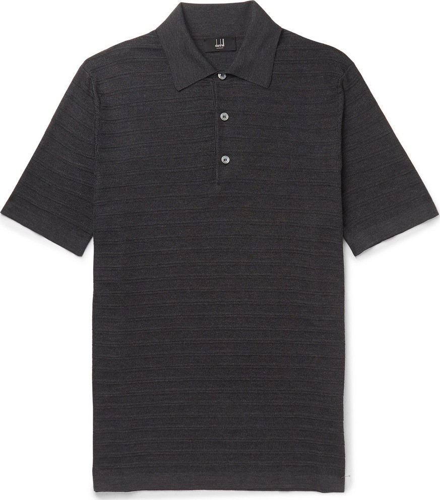 Dunhill Slim-Fit Striped Knitted Mulberry Silk Polo Shirt