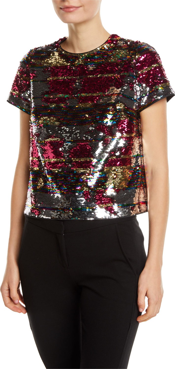 Aidan by Aidan Mattox Striped Sequin T-Shirt