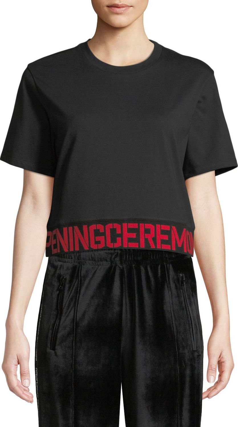 Opening Ceremony OC Elastic-Logo Crewneck Short-Sleeve Cotton Tee