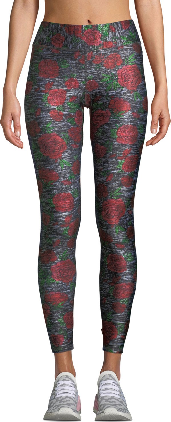 Terez Heathered Rose-Print Tall Band Leggings