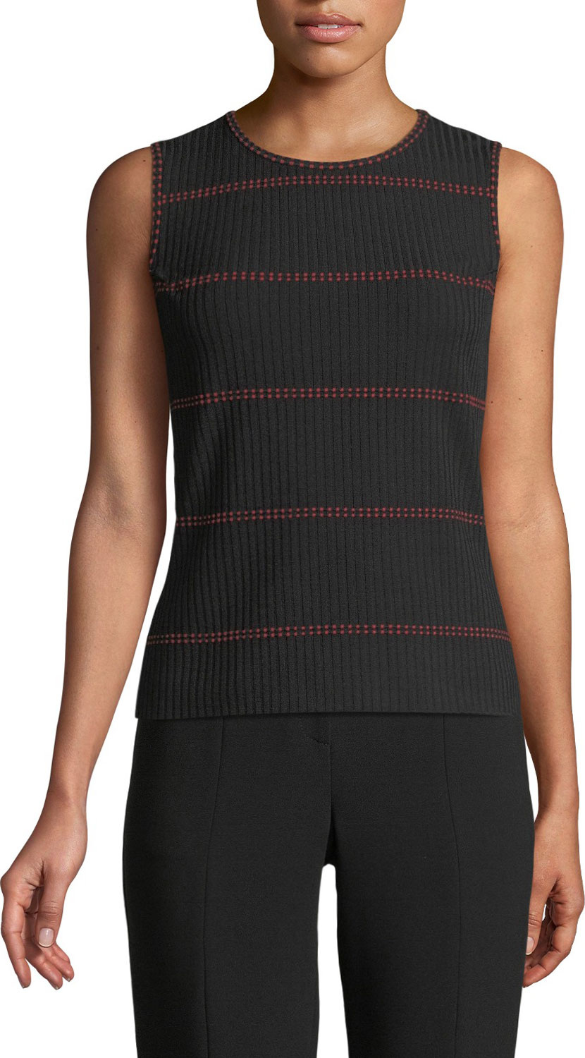 St. John Textured Stripe Faux-Rib Knit Shell