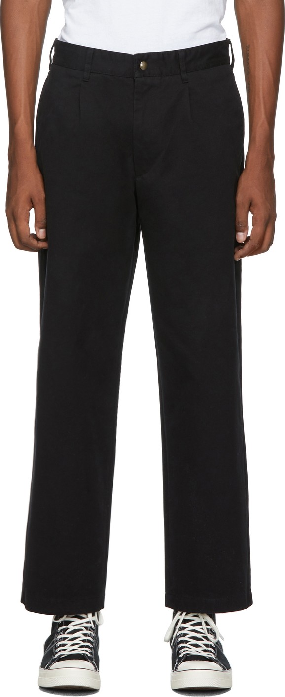 Noah NYC Black Single-Pleat Chino Trousers