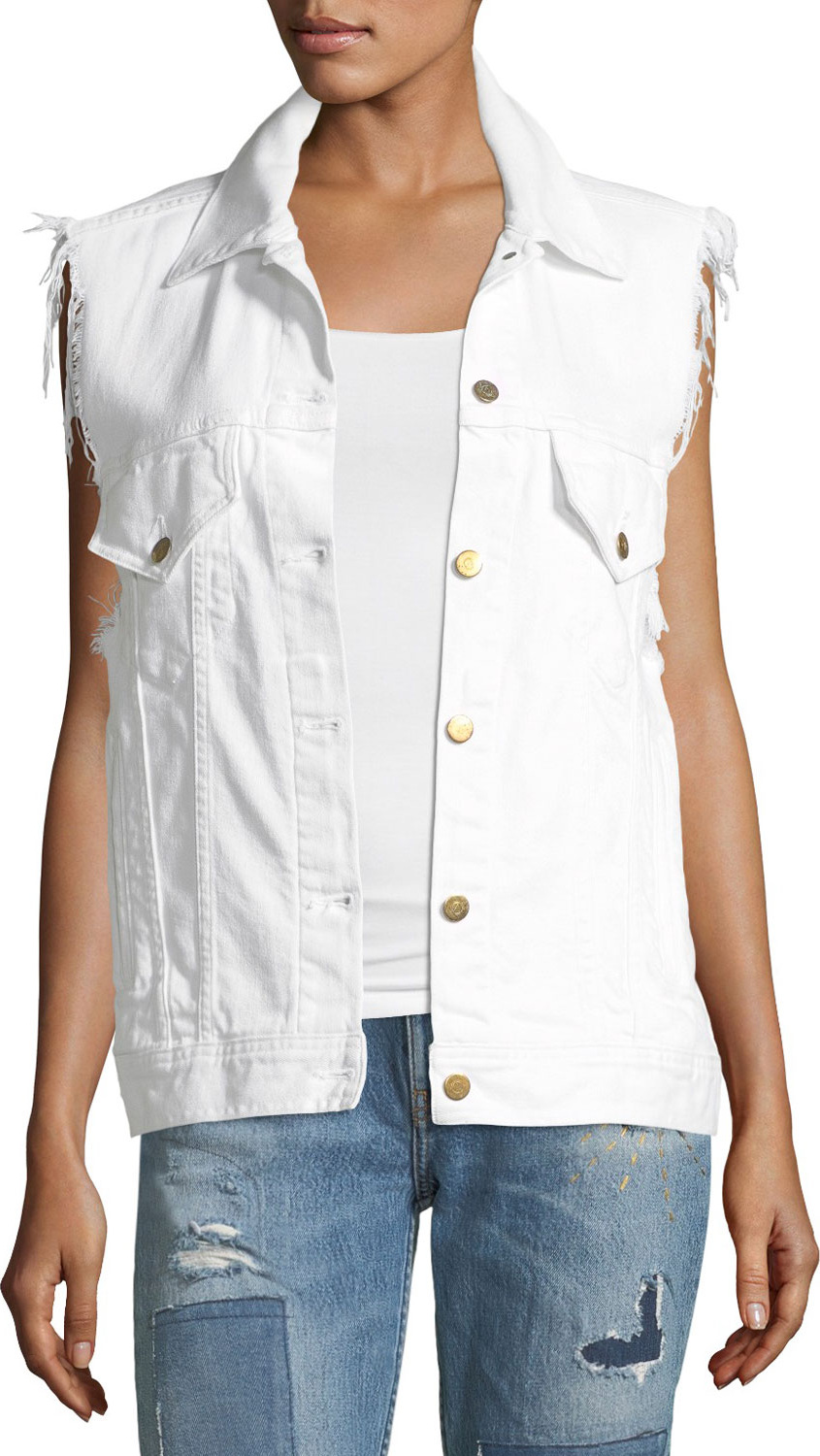Acynetic Patti Raw-Edge Button-Front Denim Vest