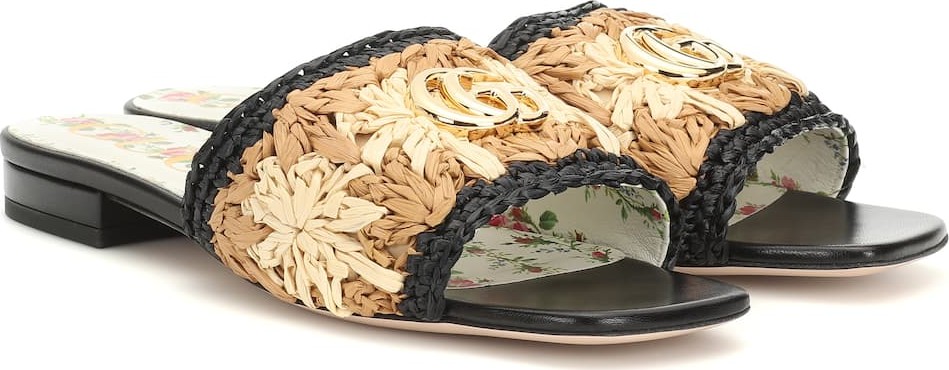 Gucci Floral raffia and leather sandals