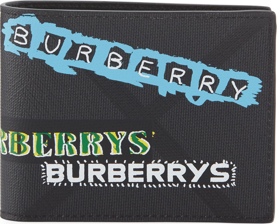 Burberry London England Men's Graffiti Logo-Print Leather Bi-Fold Wallet