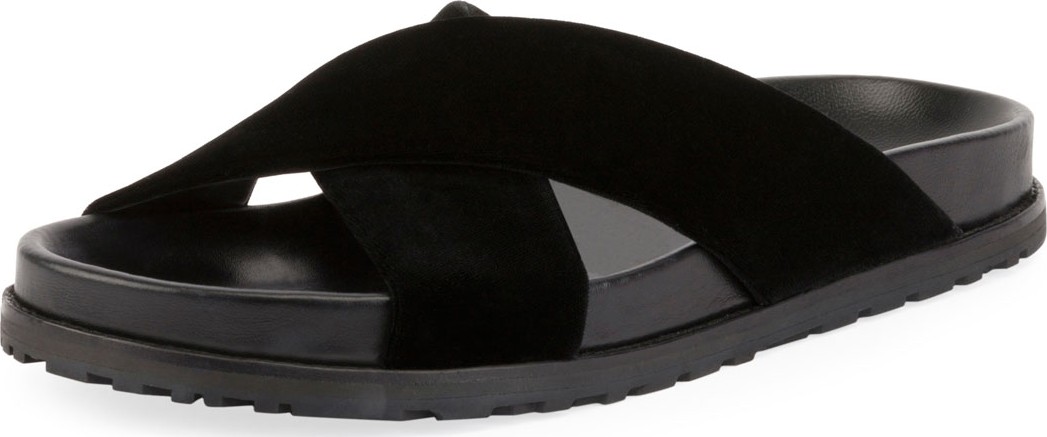 Saint Laurent Jimmy Joan Velvet Flat Slide Sandal
