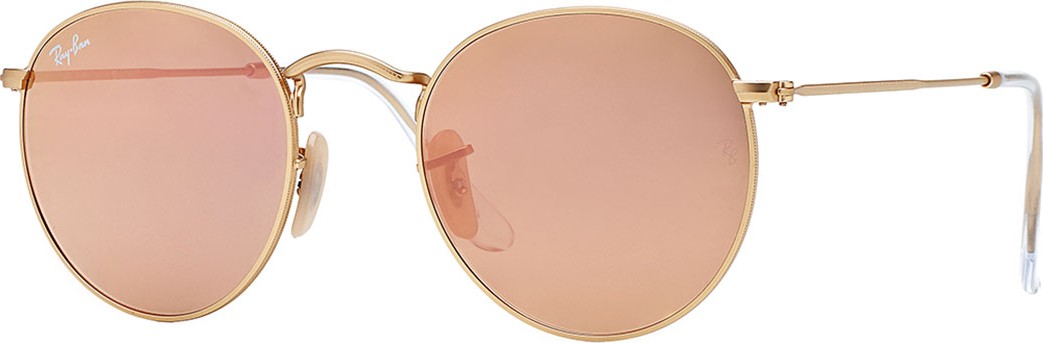 Ray Ban Round Metal-Frame Sunglasses with Pink Lens