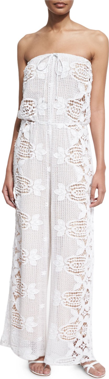 Miguelina Piper Strapless Lace Jumpsuit Coverup  Pure White