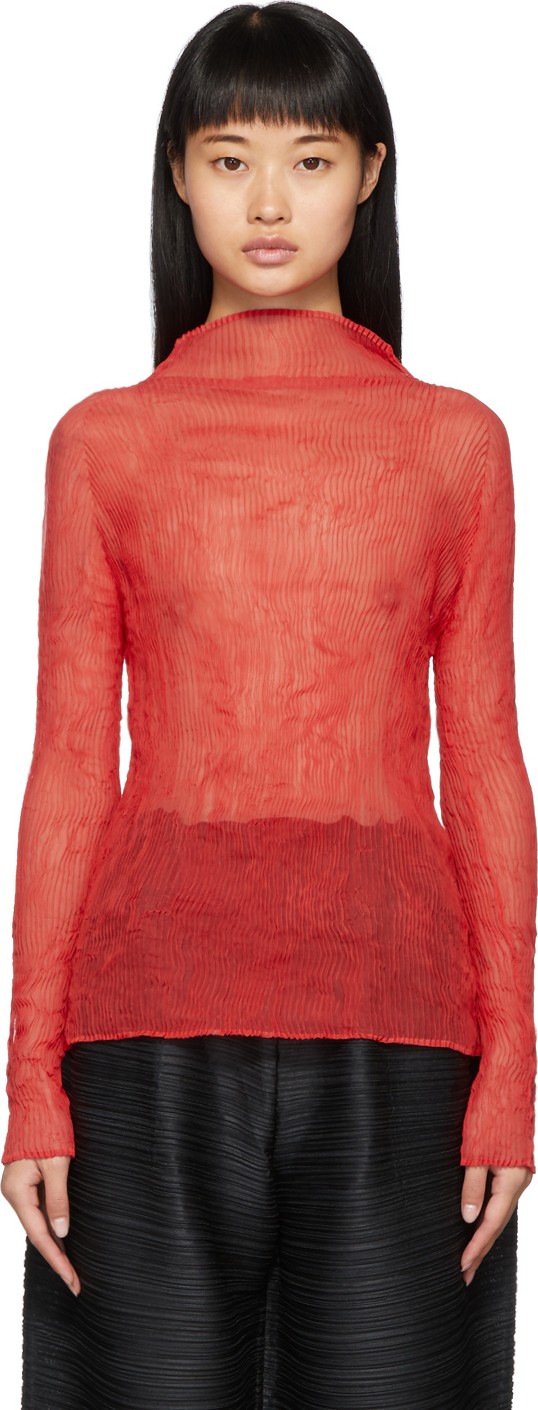 Issey Miyake Red Chiffon Twist Top