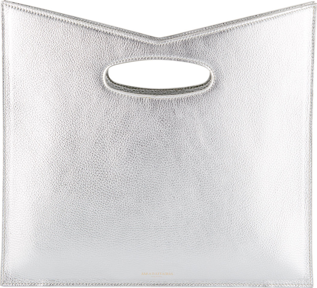 Sara Battaglia Bustina Metallic Leather V-Top Clutch Bag