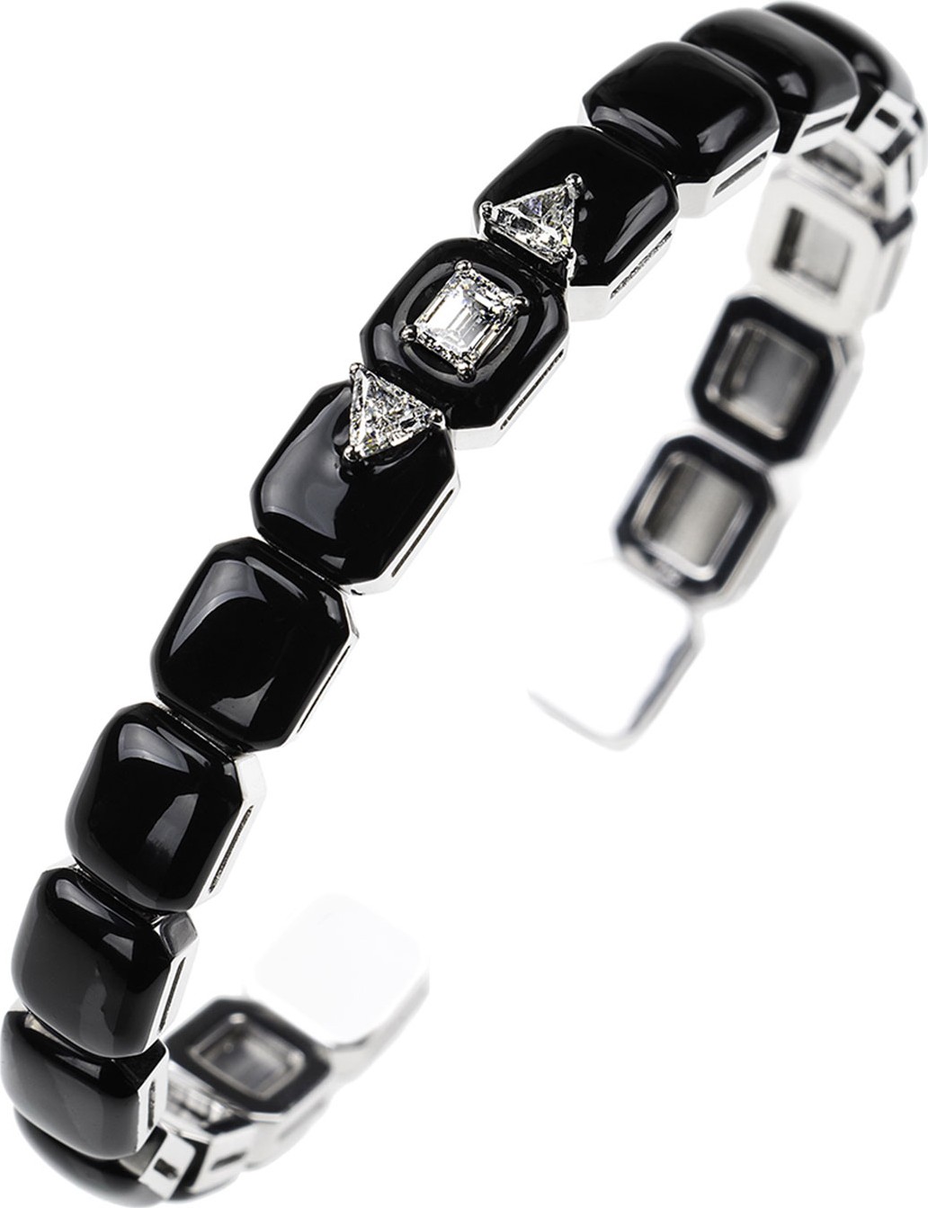 Nikos Koulis Oui 18k White Gold Enamel Cuff w/ Diamonds