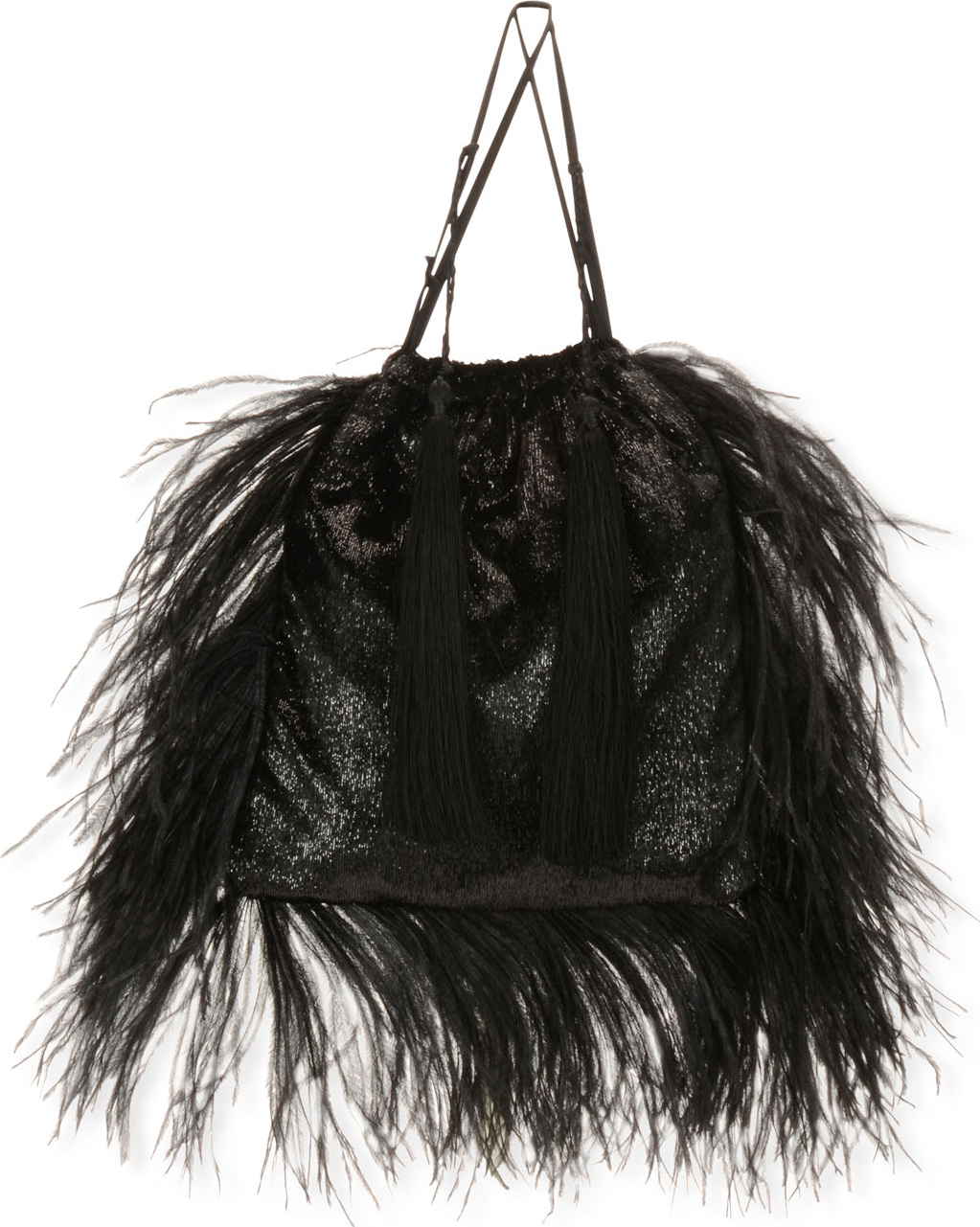 Attico Velvet and Feathers Pouch Bag