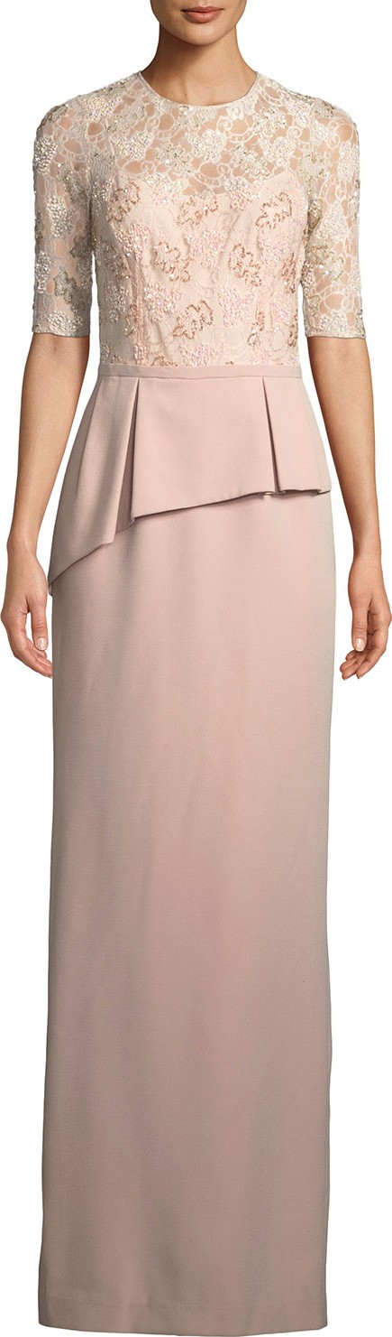 Rickie Freeman for Teri Jon Lace Bodice Peplum Column Gown