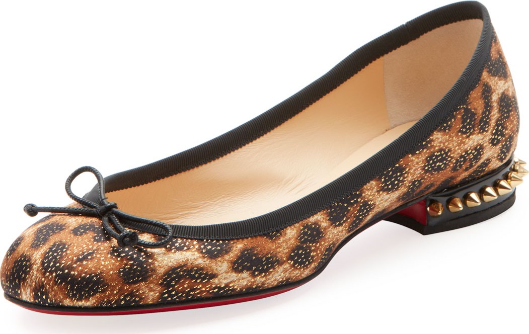 Christian Louboutin La Massine Leopard Spikes Red Sole Ballet Flats