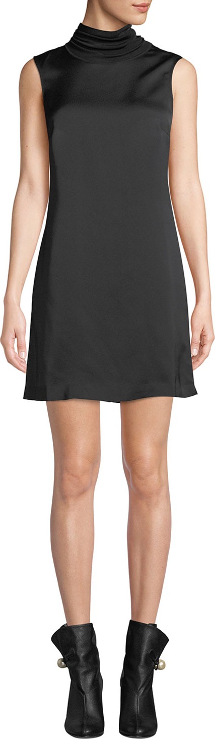 Club Monaco Jourdan Sleeveless Satin Turtleneck Short Dress