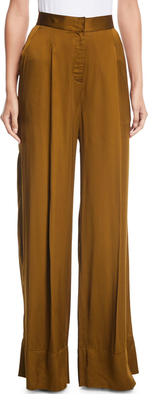 Josie by Natori High-Waist Wide-Leg Satin Pants