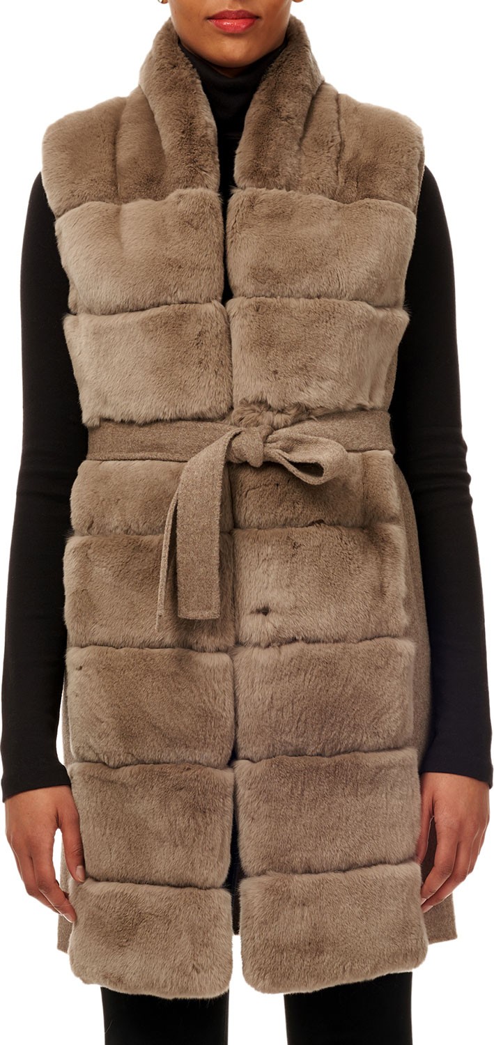 Gorski Belted Reversible Rabbit Fur Vest w/ Wool Back