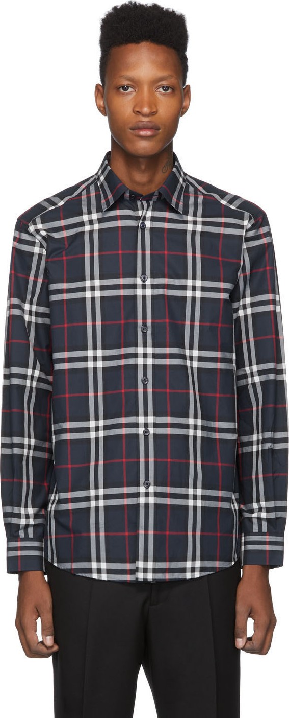 Burberry London England Navy Check Caxton Shirt