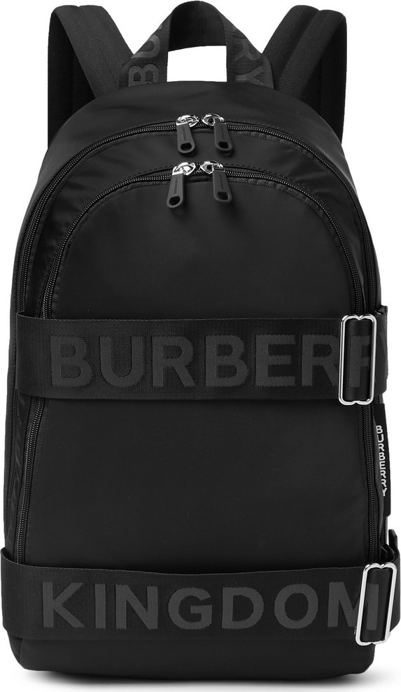 Burberry London England Logo-Jacquard Webbing and Leather-Trimmed Shell Backpack