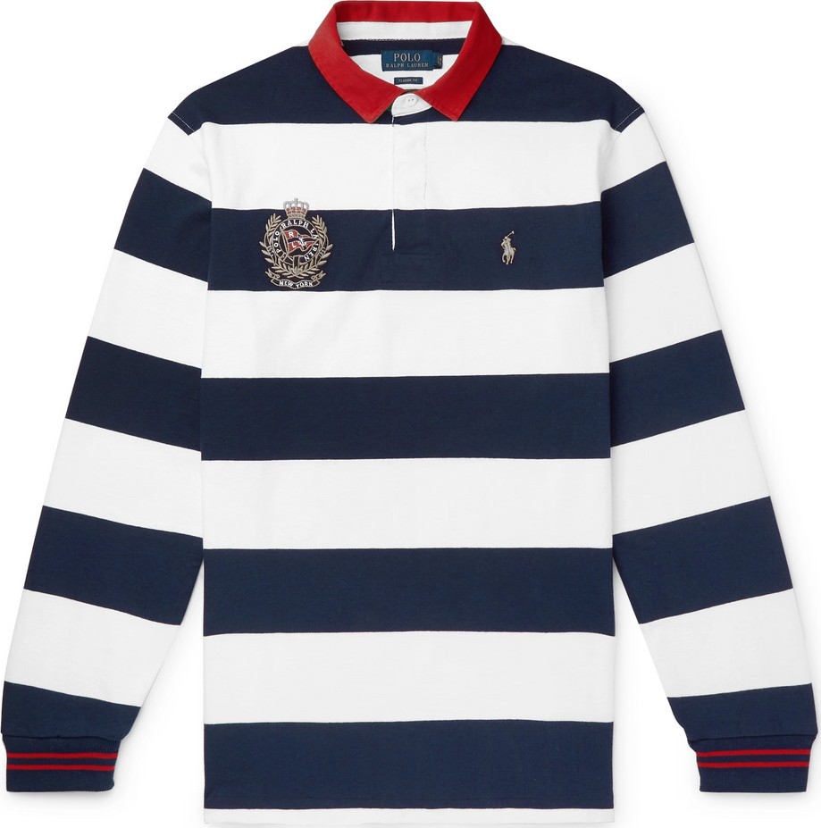 Polo Ralph Lauren Twill-Trimmed Striped Cotton-Jersey Rugby Shirt