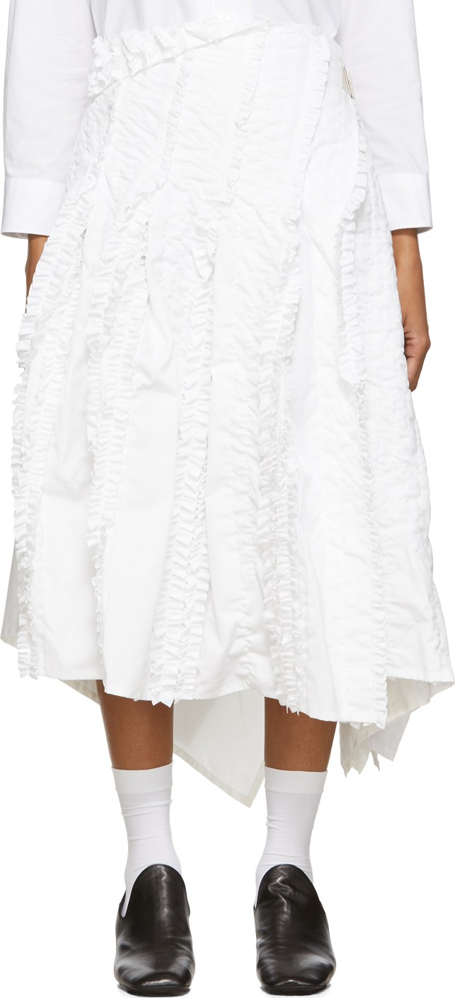 Tricot Comme des Garçons White Wool Frayed Edge Pleat Skirt