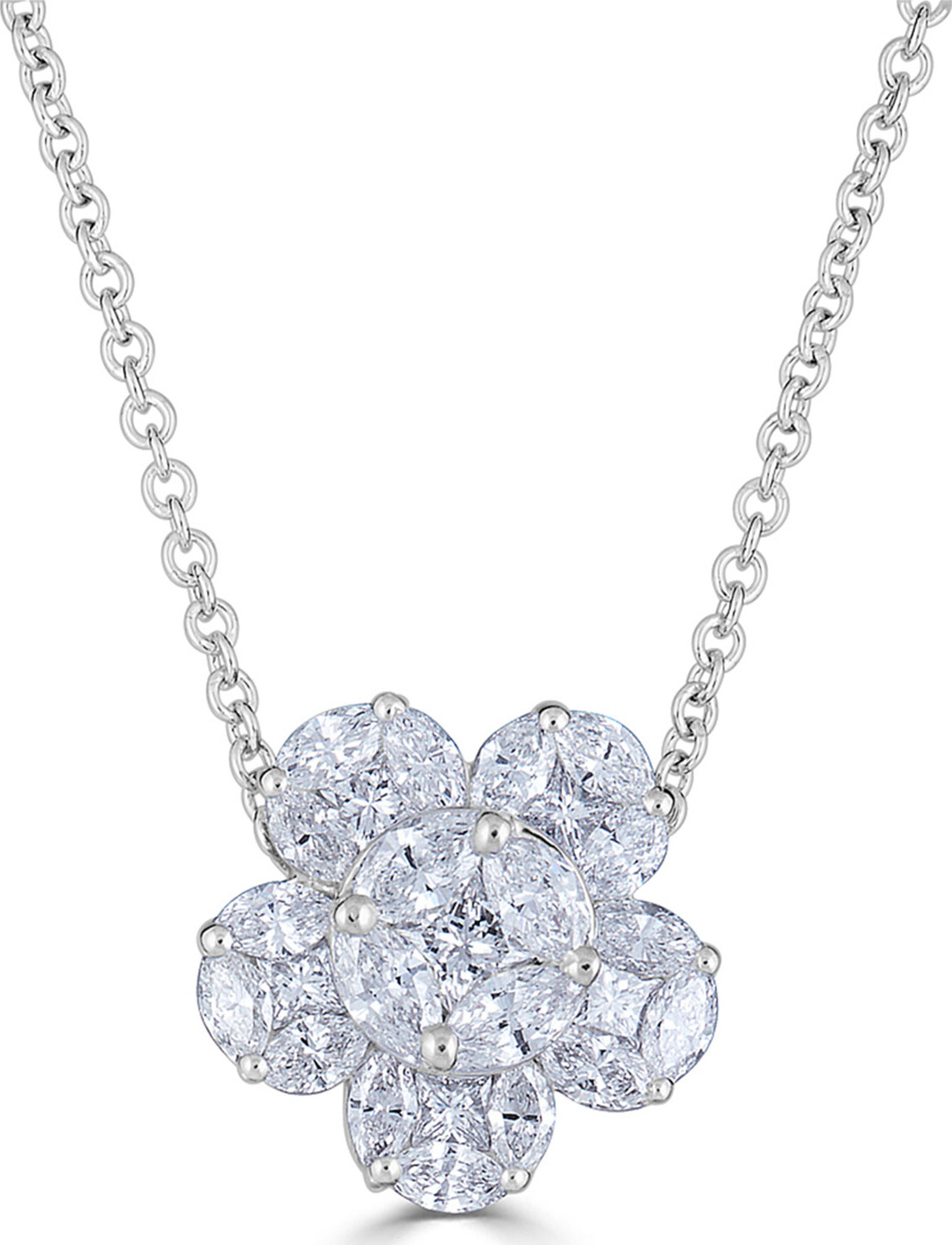 ZYDO 18k Mosaic Flower Diamond Pendant Necklace