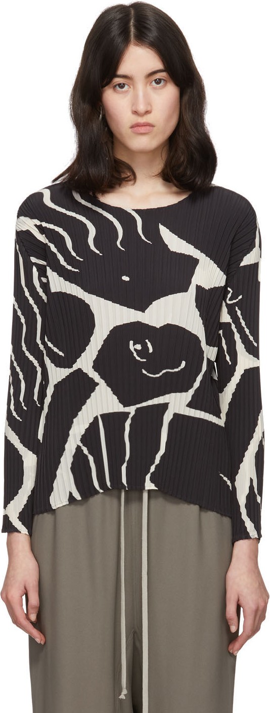 Issey Miyake Black & White Cuddle Pleats Blouse