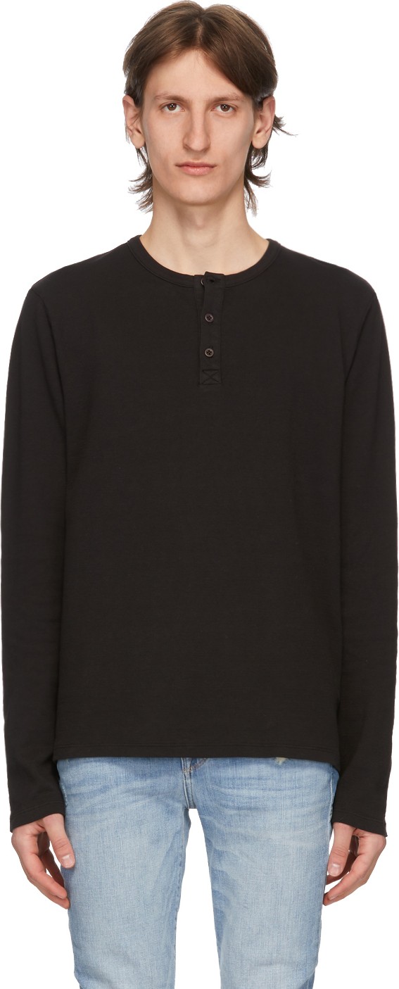 FRAME DENIM Black Waffle Henley