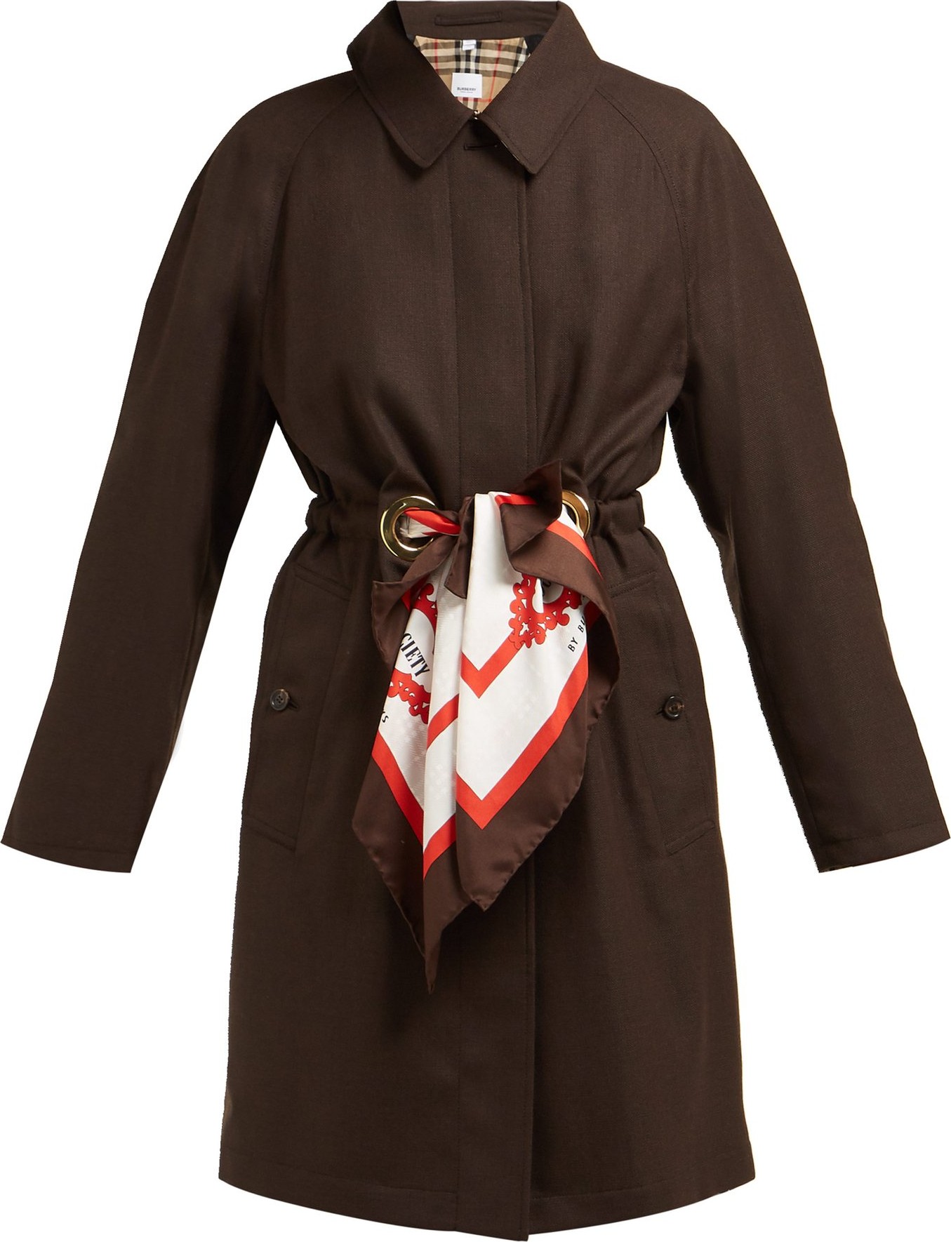 Burberry London England Society scarf tie-waist single-breasted wool coat